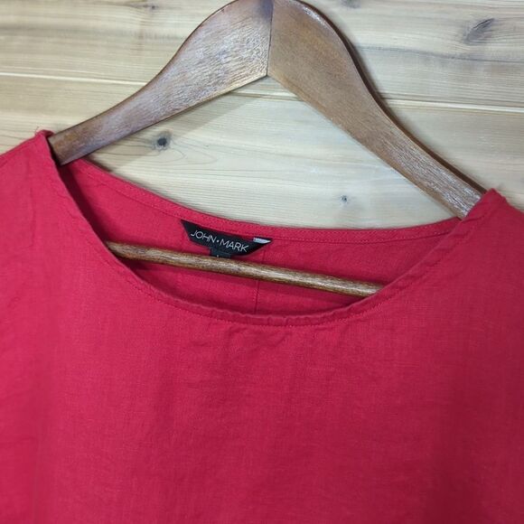 John Mark Dress Womens Large Red Linen Blouse Classic - Picture 2 of 10